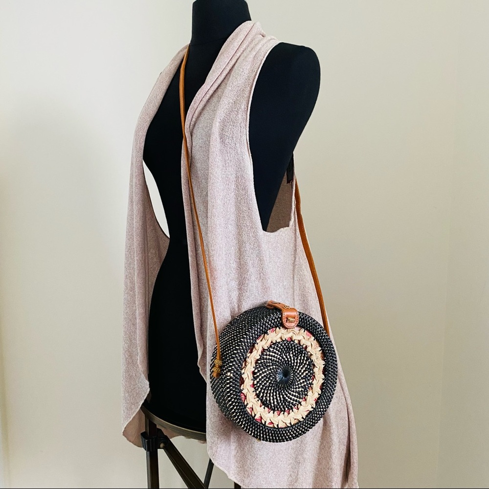 LAST CHANCE SALE!Boho Round Handmade Black Rattan Crossbody Wicker Straw handbag